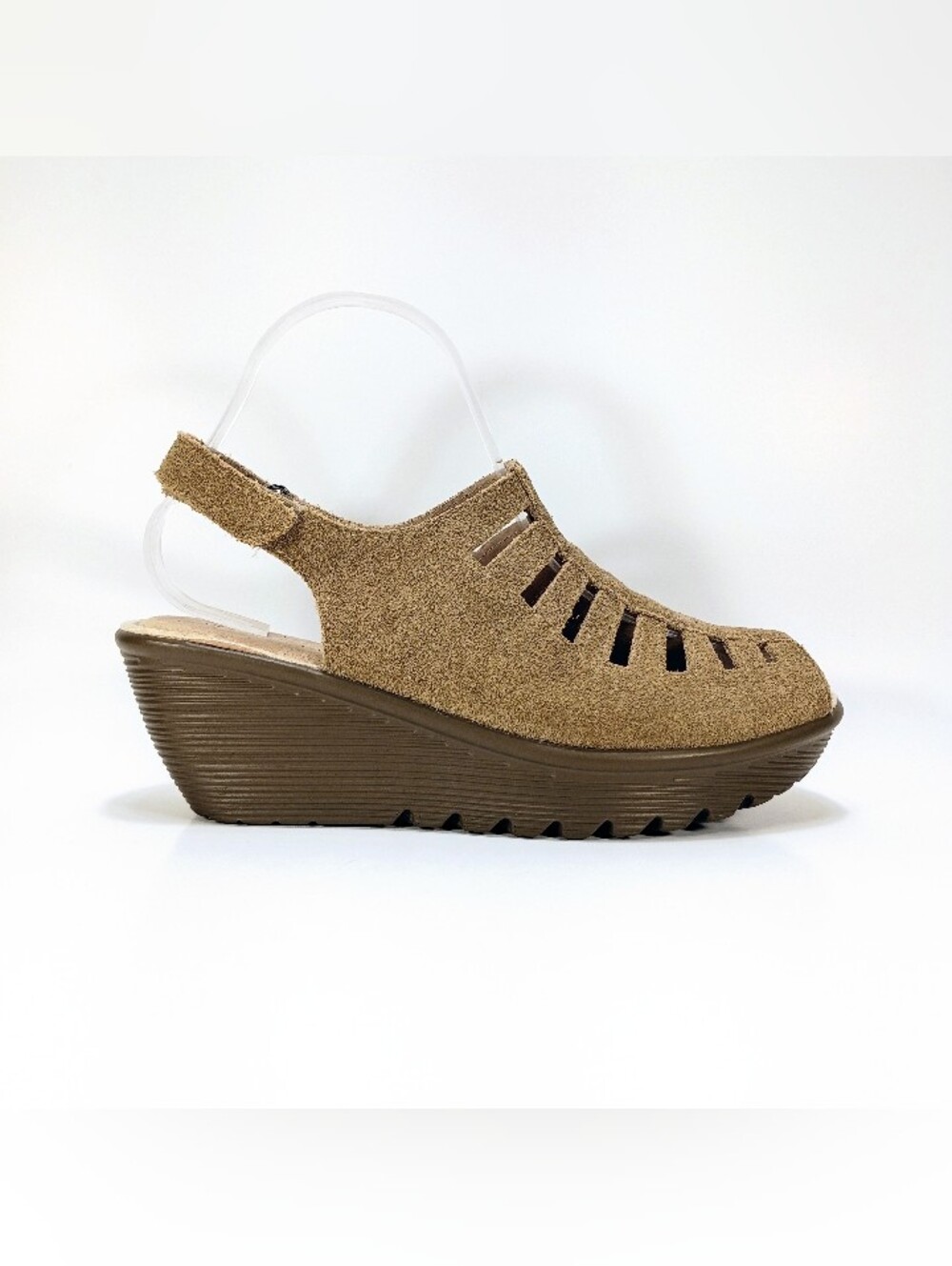 Skechers Parallel Trapezoid Womens 8.5 Dark Natural Tan Wedge Platform Sandals